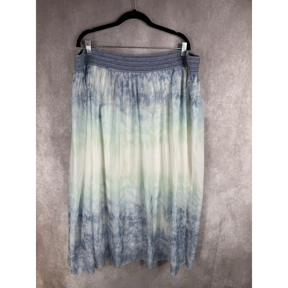Soft Surroundings Watercolor Ombre Tie Dye Boho Pull On Skirt In Blue Size 3X